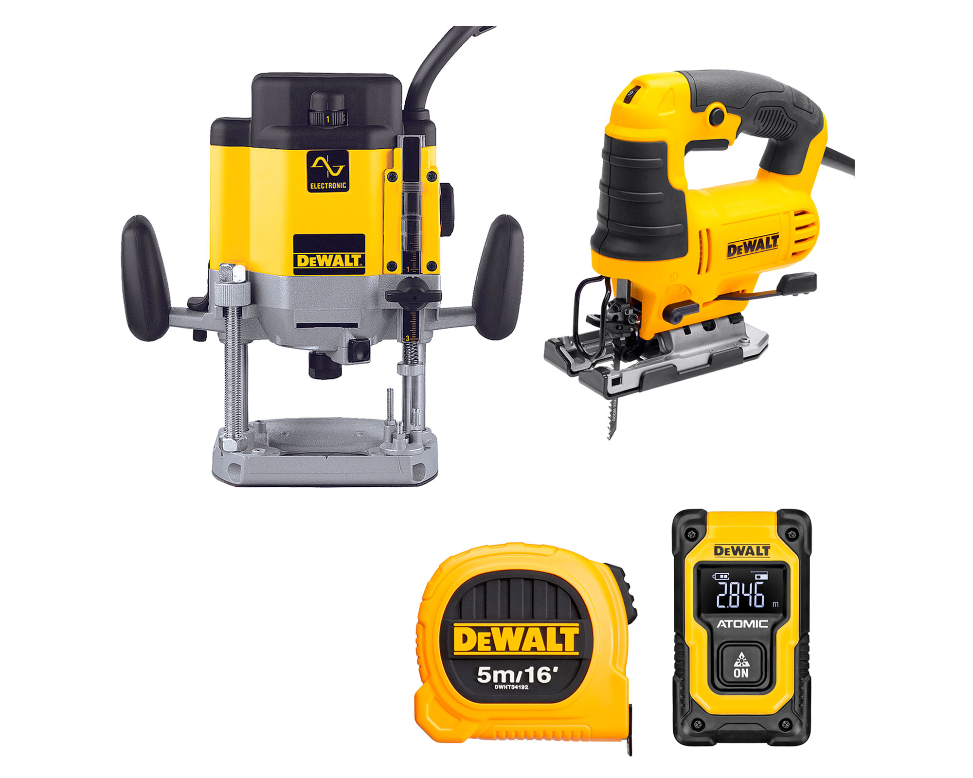Pack rebajadora DW625E 2000W + caladora DWE300 650W + 2 accesorios