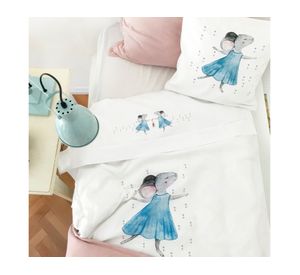 Juego de sábanas cuna 200 hilos Ratona blanco