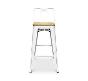 Taburete 66 asiento madera con respaldo Tolix blanco Form Design