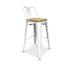 Taburete 66 asiento madera con respaldo Tolix blanco Form Design