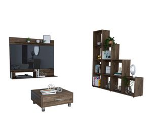 Panel TV 55'' + biblioteca escalera + mesa de centro Beijing coñac TuHome