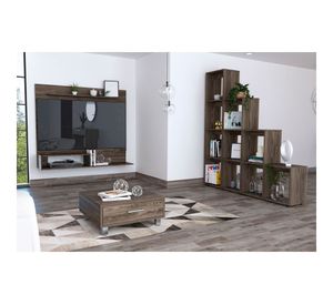 Panel TV 55'' + biblioteca escalera + mesa de centro Beijing coñac TuHome