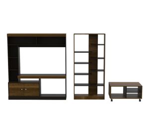 Set TV 55" biblioteca + mesa caramelo wengue