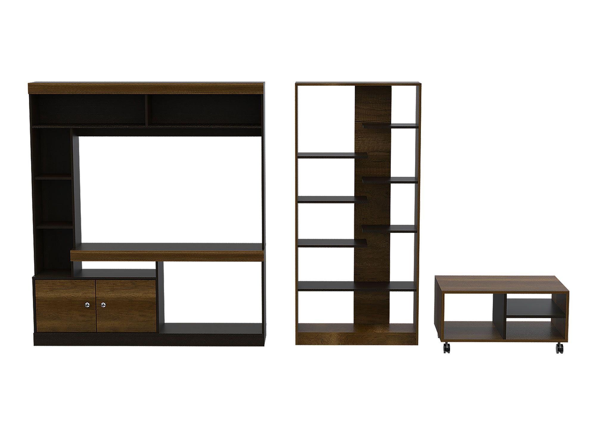 TuHome Set TV 55" biblioteca + mesa caramelo wengue