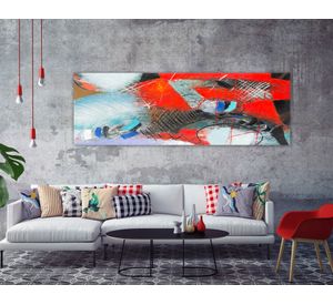 Cuadro oleo 40x120 cm moderno rojo