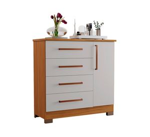 Cómoda 1 puerta 4 cajones Freijo blanco/café