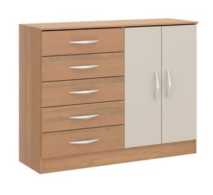 Cómoda 5 cajones 2 puertas Laura café claro