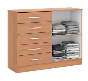 Cómoda 5 cajones 2 puertas Laura café claro