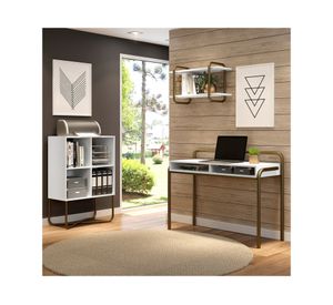 Escritorio 2 espacios Connect blanco/oro envejecido