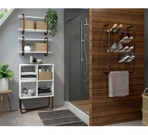 Estante 2 niveles Connect blanco/oro envejecido