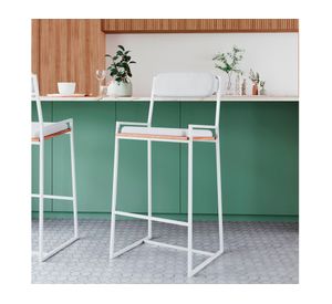 Taburete acero/MDP Harlem blanco/castaño