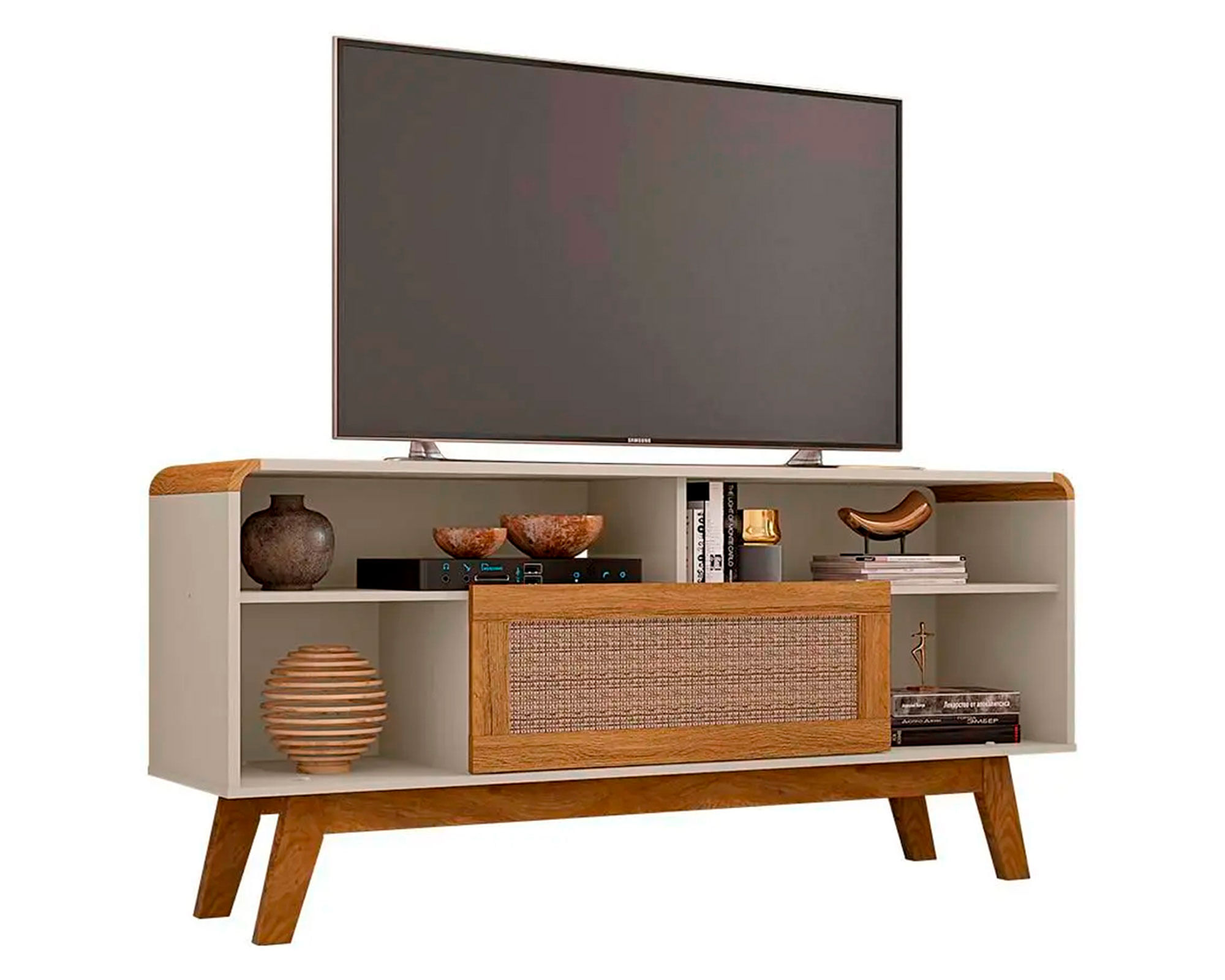 Hoga Rack TV 55'' Lazuli blanco invierno/ratán
