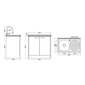 Mueble base lavaplatos 80 cm izquierdo MUE-KCO80/661BI0 blanco/café Tebisa.