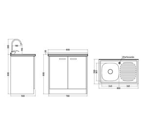 Mueble base lavaplatos 80 cm izquierdo MUE-KCO80/661BI0 blanco/café Tebisa.