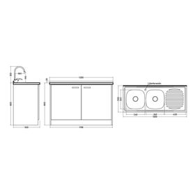 Mueble base lavaplatos 120 cm derecho MUE-KCO120/661BD blanco/café Tebisa.