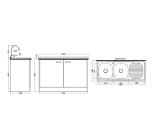 Mueble base lavaplatos 120 cm derecho MUE-KCO120/661BD blanco/café Tebisa.