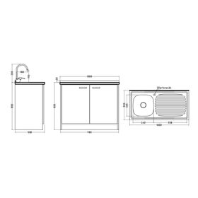 Mueble base lavaplatos 100 cm derecho MUE-KCO100/661BD blanco/café Tebisa.