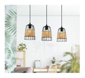 Lámpara colgar 3L E27 Anwick negro/natural