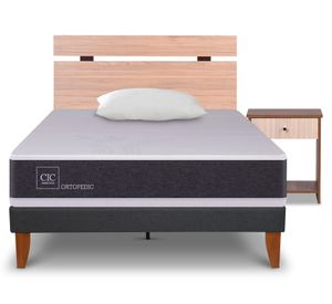 Cama europea Curve Ortopedic 1.5 plazas Olmo Single + almohada + respaldo + velador Cic