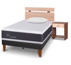 Cama europea Curve Ortopedic 1.5 plazas Olmo Single + almohada + respaldo + velador Cic