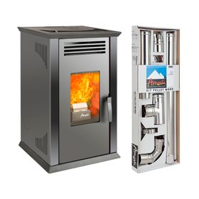 Estufa pellet Italy 8100 charcoal + kit instalación muro