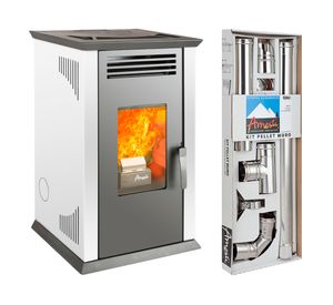 Estufa a pellet Italy 8100 9.2 kW blanca + kit instalación muro