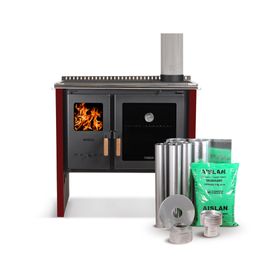 Cocina a leña Hestia 90 burdeo 9 kW + kit de instalación