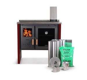 Cocina a leña Hestia 90 burdeo 9 kW + kit de instalación