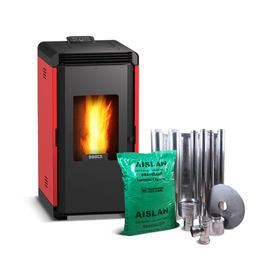 Estufa a pellet Hera+ rojo 9 kW + kit de instalación
