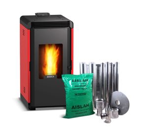 Estufa a pellet Hera+ rojo 9 kW + kit de instalación