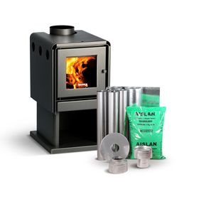Estufa a leña Limit 360 gris 9 kW + kit de instalación