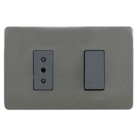 Placa armada interruptor 16A 9/12 + tomacorriente 10A 2P+T Génesis humo Schneider
