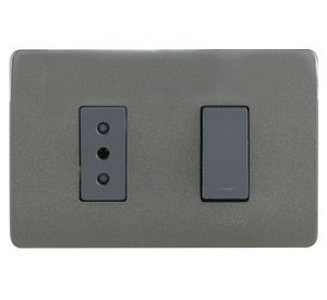 Placa armada interruptor 16A 9/12 + tomacorriente 10A 2P+T Génesis humo Schneider