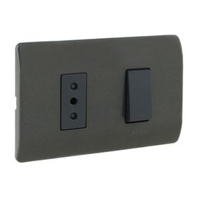 Placa armada interruptor 16A 9/12 + tomacorriente 10A 2P+T Génesis humo Schneider