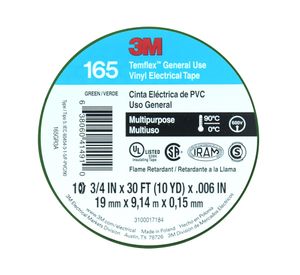 Cinta eléctrica 19 mm 9 m Temflex 165 verde 3M