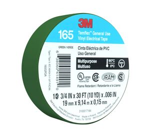Cinta eléctrica 19 mm 9 m Temflex 165 verde 3M