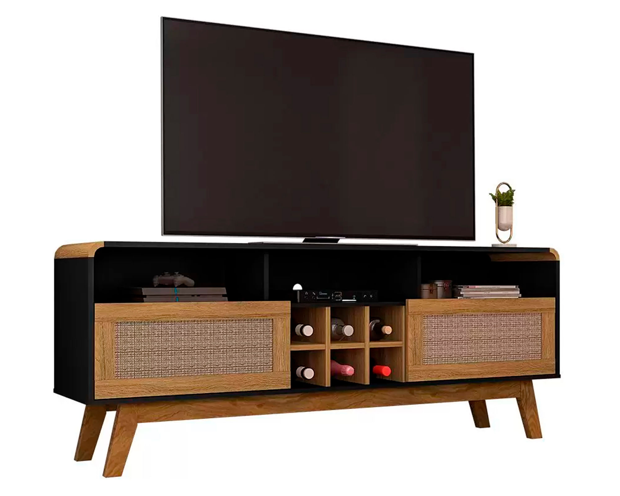 Hoga Rack TV 65'' Larimar negro/canela ratán