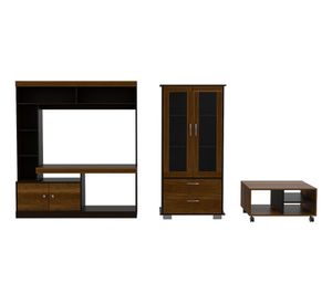 Estante TV 55" vitrina + mesa caramelo wengue