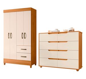 Combo clóset 4 puertas + cómoda 8 cajones Mobi beige/café