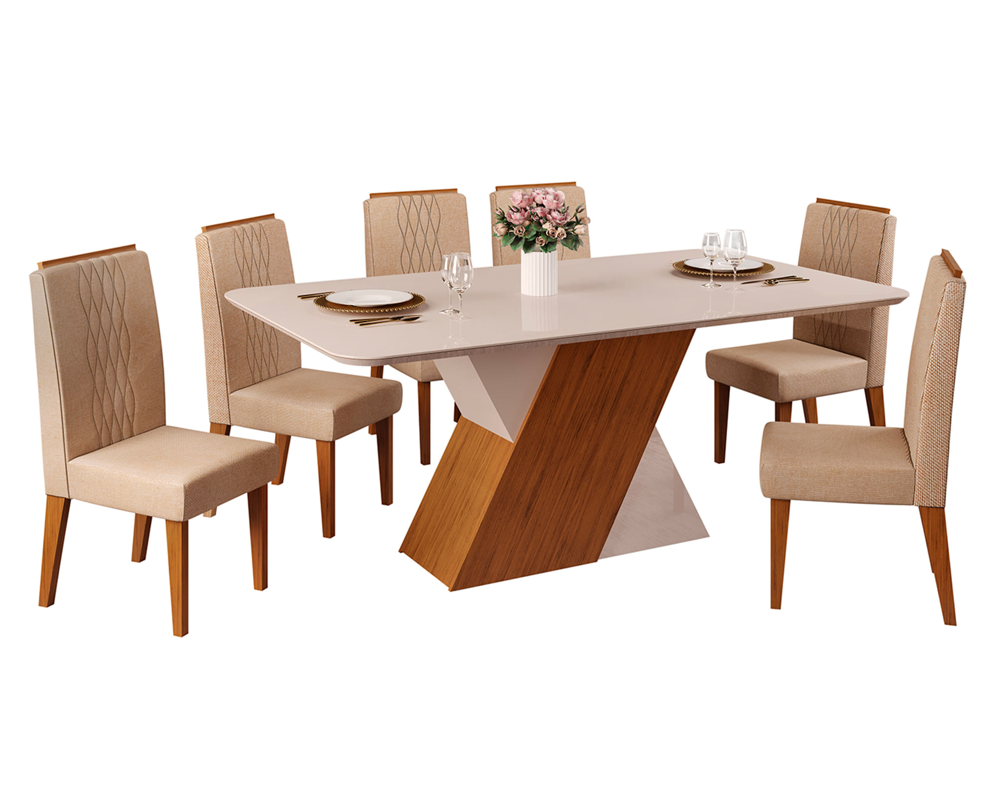 VekkaHome Comedor 6 sillas Rubí Lia beige