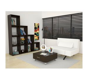 Mesa centro 1 cajón + biblioteca escalera Beijing wengue TuHome