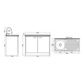 Mueble base lavaplatos 100 cm izquierdo MUE-KCO100/661BI blanco/café Tebisa.