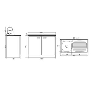 Mueble base lavaplatos 100 cm izquierdo MUE-KCO100/661BI blanco/café Tebisa.
