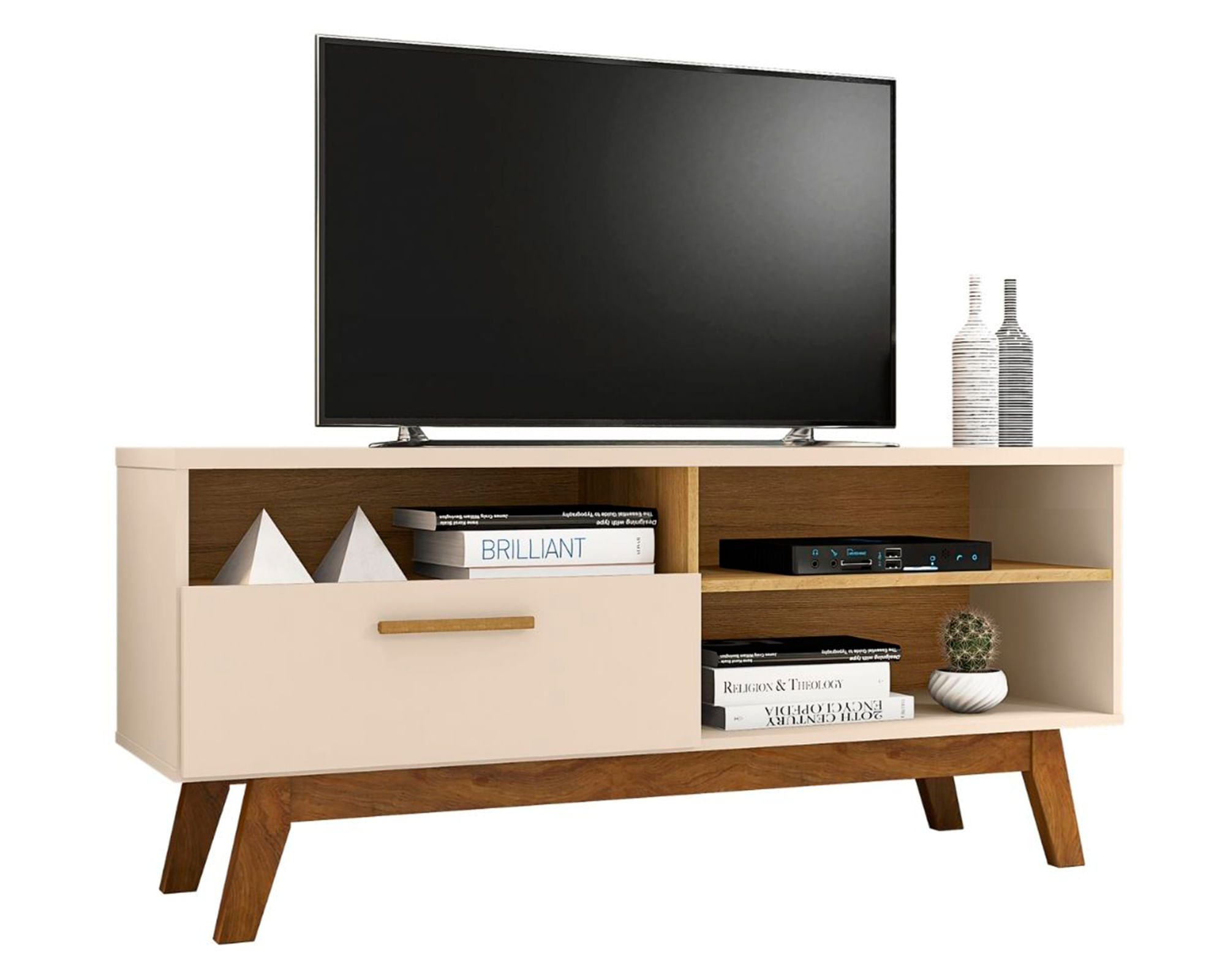 Hoga Rack TV 55'' Paladio blanco invierno/canela