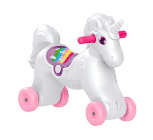 Unicornio mecedor plástico ruedas blanco