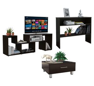 Rack extensible TV 40'' + mesa centro + arrimo Beijing wengue TuHome