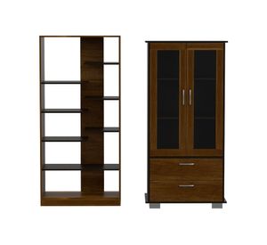 Vitrina 2 cajones 2 puertas + biblioteca Classic caramelo/wengue TuHome