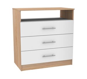 Cómoda 3 cajones Atria melamina blanco olmo