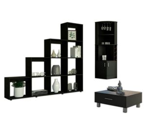 Mesa centro + bar esquinero + biblioteca escalera Beijing wengue