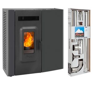 Estufa pellet Slim 9000 negro + kit instalación muro